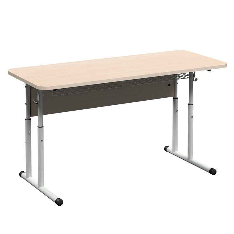 Стіл учнівський 2-місний з 2-ма металевими полицями-сітками, ростові групи 4-6, АНШАР ГРУП (60225), 1200х500х640-760 мм., каркас – кругла труба